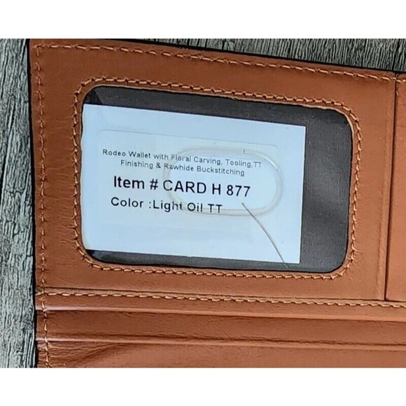 Ranger Western Floral Tooled Basket Weave Leather Rodeo Wallet Buck Stitching - Picture 6 of 7